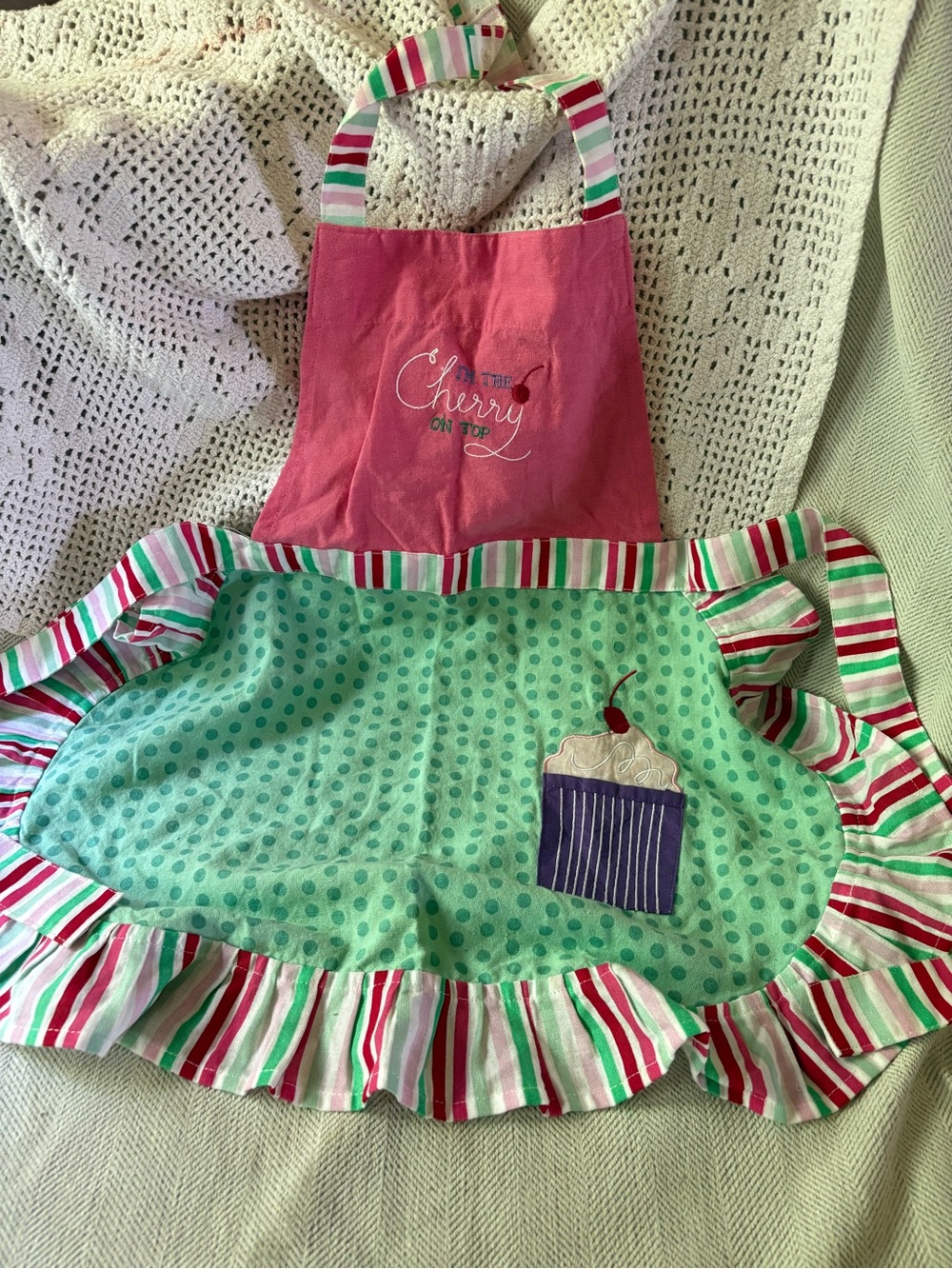 Pink & Aqua Cupcake Apron with Striped Trim